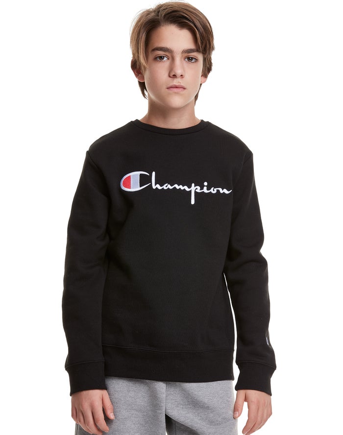 Champion Sweatshirt Jongens - Zwart - Reverse Weave Fleece Crew Embroidered Logo ( 506278-LFS )